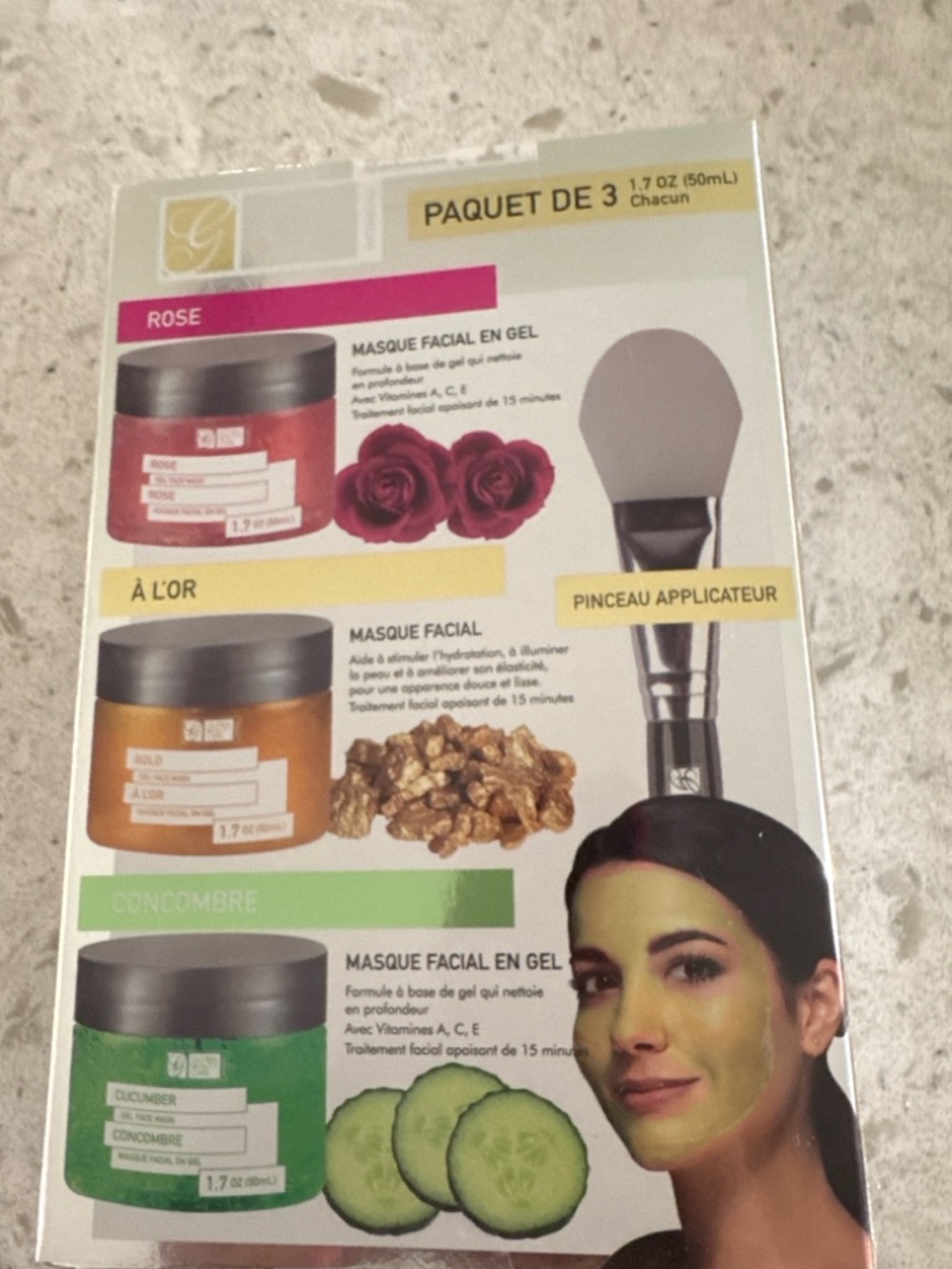 3-Pack Gel Face Mask Set + Applicator Brush | Rose Gold Cucumber Spa Kit - Picture 4 of 5